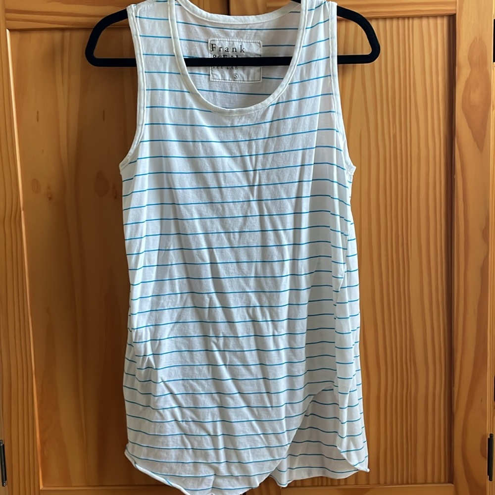 Frank & Eileen Sleeveless Striped Scoop Neck Relaxed Asymmetric Tank Size Small